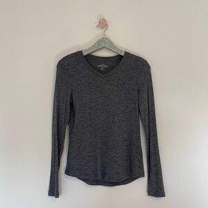 Eddie Bauer Gray Basic Long Sleeve V-neck Tee